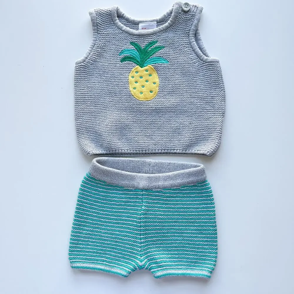 Hanna Andersson Baby Set Pineapple Soft Top & Shorts 0-3 Months 50cm‎ Organic